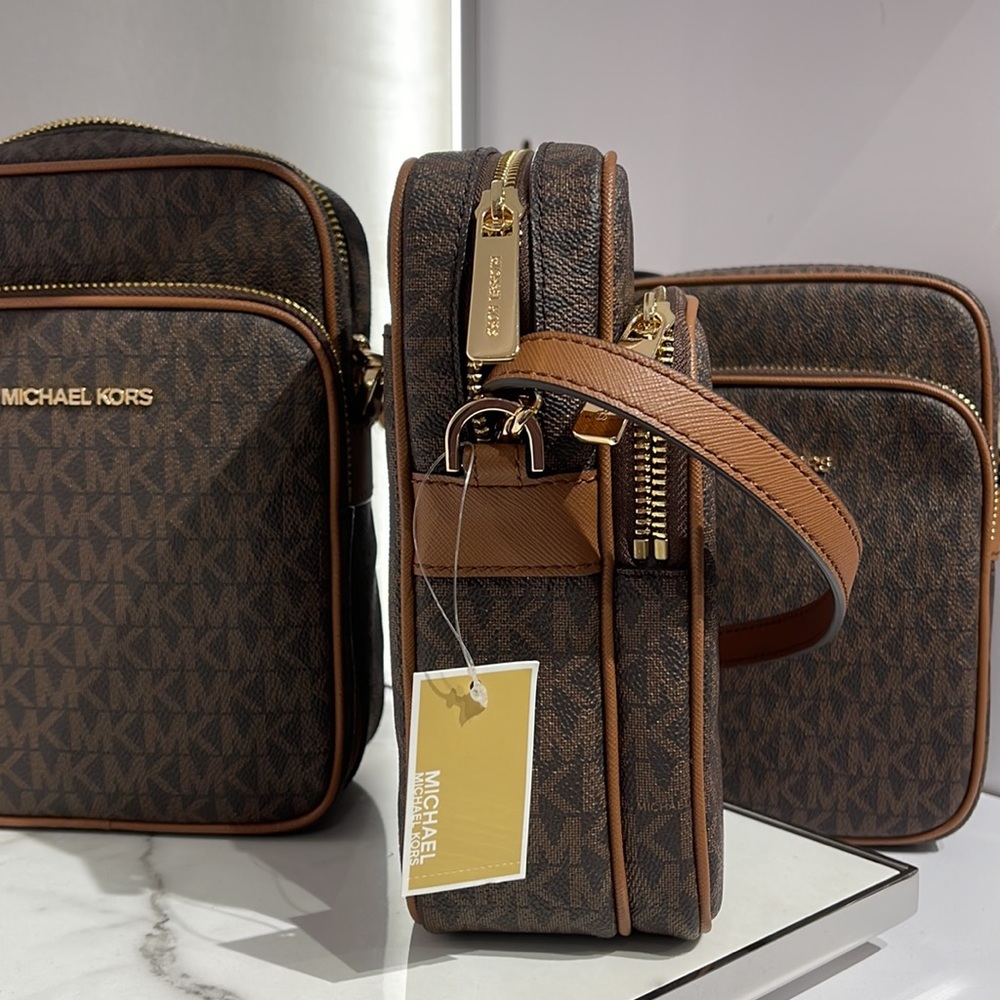 Michael Kors Jet Set Travel NS Chain Medium Logo Crossbody Bag Brown Color - Picture 3 of 16